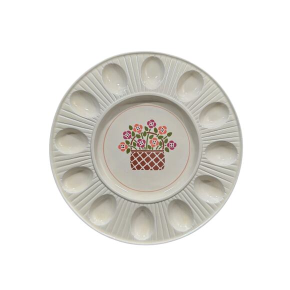 Vintage Treasure Craft Deviled Egg Tray with Flowers in a Basket - Picture 1 of 2